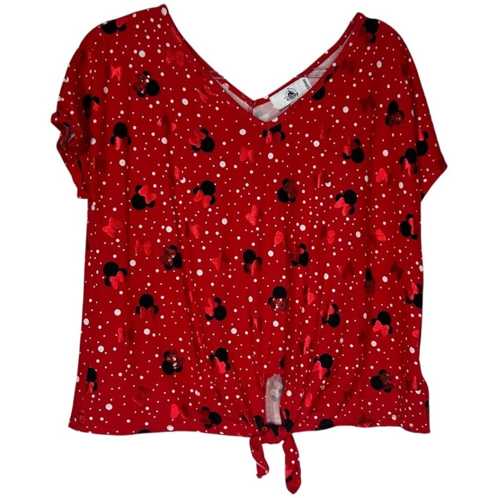 NWOT Disney Parks Minnie Mouse Red Polka Dot Tie Front - Shirt Medium